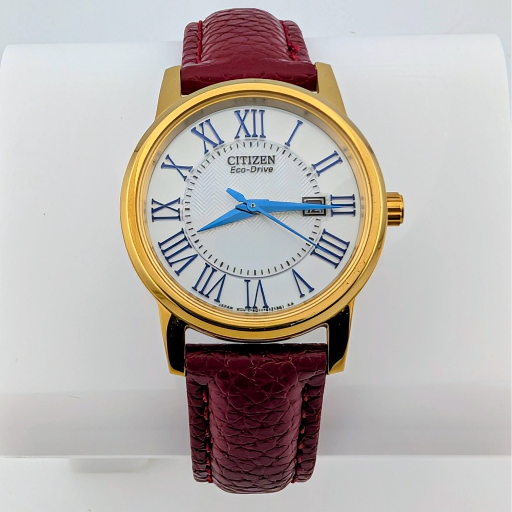 Citizen Corso Eco-Drive E011-S084105 Gold Tone Blue Roman Numeral Watch 30mm